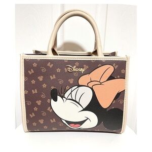 Disney Minnie Mouse | Brown Faux Leather Tote Bag With Straps